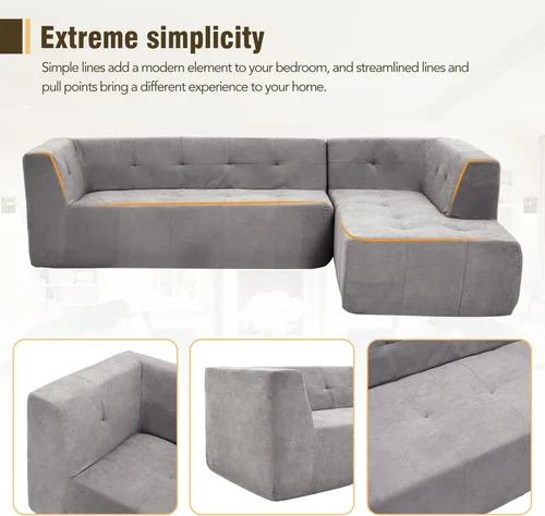 Vista 85 de Sofá modular en forma de L de 100.7 pulgadas con otomana extraíble, modernos sofás de 3 plazas con dos reposabrazos y patas de metal, cómoda tela
