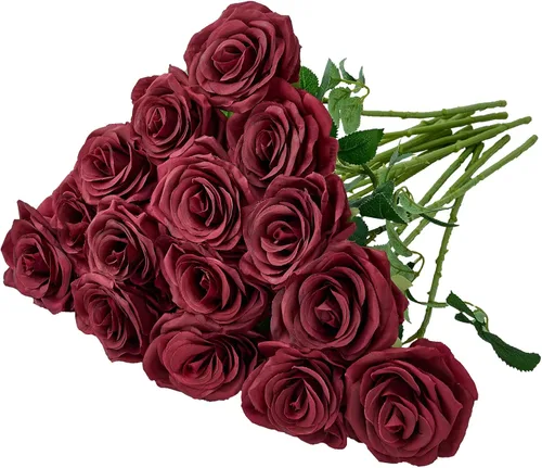 Vista 23 de Carlita's Blooms Ramo de 15 rosas artificiales de seda, flores de seda sintética, tallos largos, para arreglos de boda, centro de mesa, fiesta