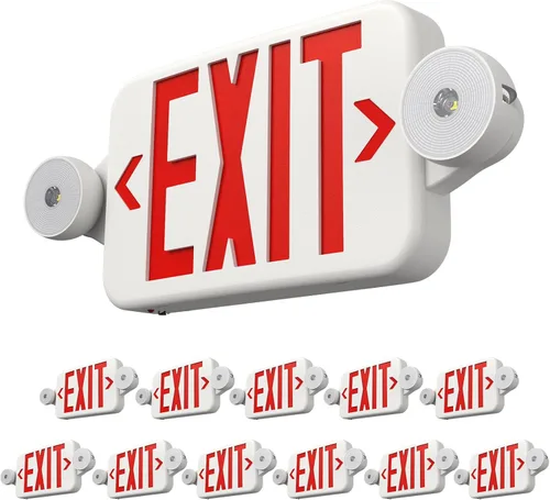 Vista 10 de FREELICHT Paquete de 4 letreros de salida verdes con luces de emergencia, dos luces LED de salida de emergencia ajustables con batería, señal