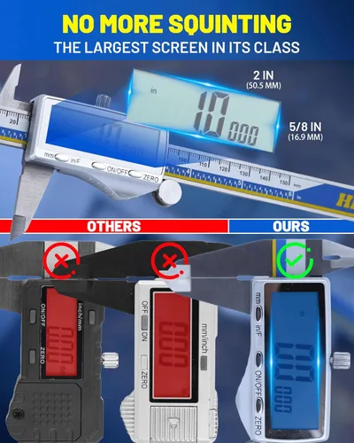 Vista 5 de Calibrador digital con carga USB-C, herramienta de medición de calibre digital de acero inoxidable de 6 pulgadas, calibradores 4 en 1 con pantalla
