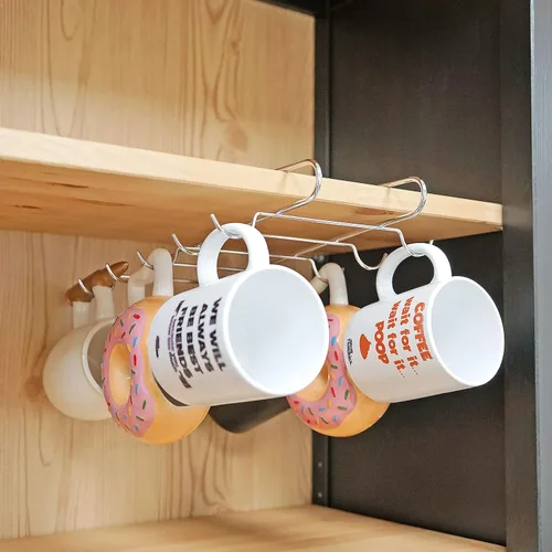 Vista 4 de Southern Homewares Chrome Under Shelf Mug Rack 10-Hook Metal Cup Holder for Kitchen Cabinet & Pantry Organization – Coffee Mug Organizer