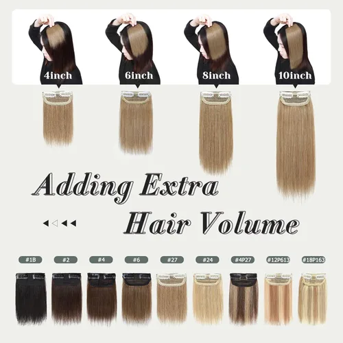 Vista 4 de S-noilite Extensiones de cabello humano corto con clip, 1 unidad, 4 pulgadas, para añadir volumen extra al cabello, color marrón oscuro #2