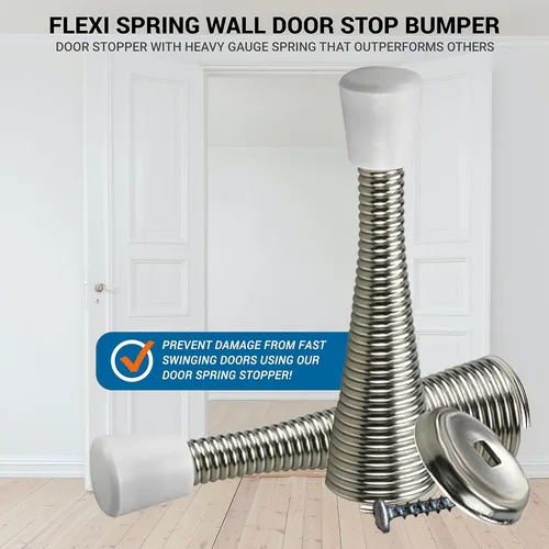 Vista 3 de 2 Pack Rok hardware defensa para puertas hecho de níquel cepillado con resorte resistente, 3 – 1/8 pulgadas.