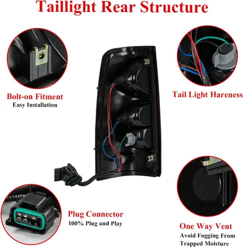 Vista 6 de WonVon Luces traseras LED compatibles con Chevy Silverado 1500 2007-2013 2007-2014 Silverado 2500 HD/3500 HD, lámpara de luz trasera de tubo LED