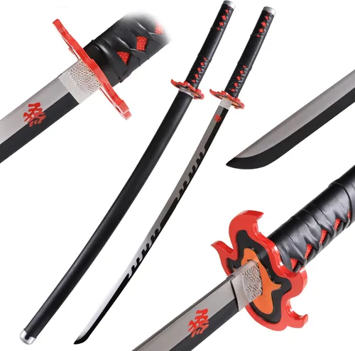 Vista 14 de Bowen Demon Slayer - Espada de metal real, Katana de 40.5 pulgadas, espada samurái de acero al carbono, textura original de anime para cosplay