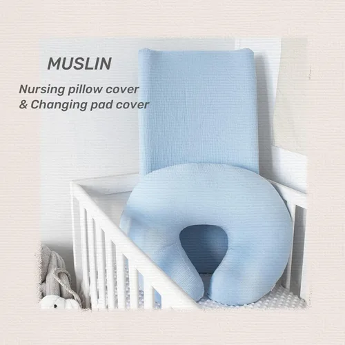 Vista 5 de Owlowla Funda de almohada de muselina para lactancia, funda de algodón suave para almohada de lactancia materna para bebé niño y niña (azul bebé)
