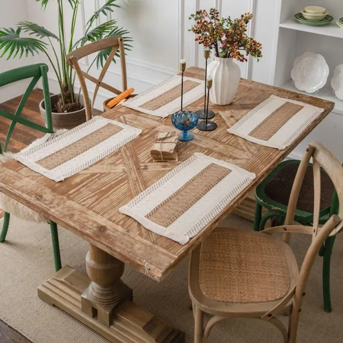 Juego de 4 manteles individuales bohemios, tejidos bohemios para mesa de comedor de 12 x 19 pulgadas, manteles individuales de lino y algodón para