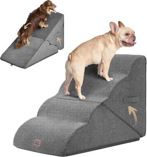 Vista 34 de EHEYCIGA Rampa de escaleras curvadas para perros pequeños de 15.7 pulgadas de alto, escalones para perros de 3 escalones para sofá y silla