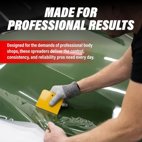 Vista 8 de LAUCO Esparcidores de relleno de carrocería para automóviles (100 piezas) – Esparcidor de plástico reutilizable amarillo para rellenos automotrices