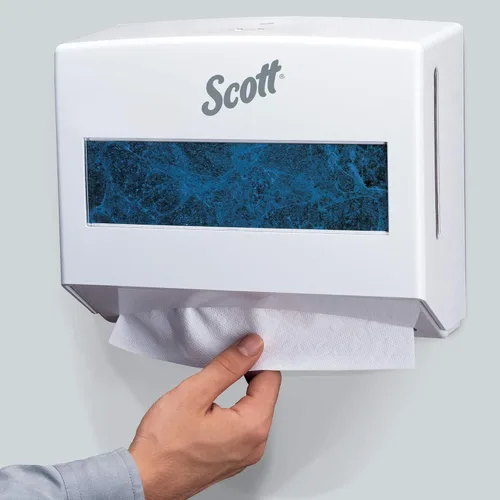 Vista 4 de Kimberly-Clark Professional 09214 Scottfold dispensador de toallas compacto, 10 3/4 de ancho x 4 3/4 de diámetro x 9 de alto, blanco