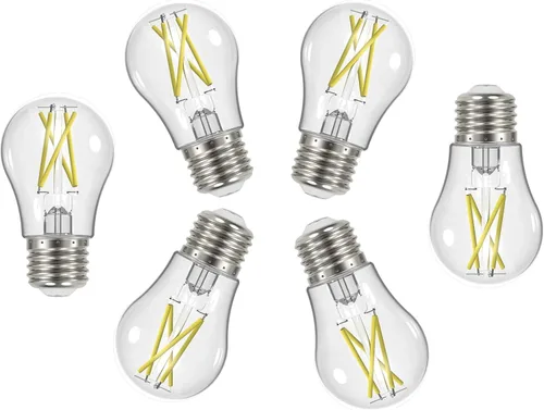 Satco Paquete de 6 bombillas de filamento LED Edison regulables vintage, S12400, lúmenes altos, 5 vatios, A15; transparente; base media; 2700 K; 90