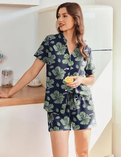 Vista 4 de Ekouaer Women Pajamas Set Button Down Printed Pj Lounge Sets Soft Loose Loungewear Sleepwear