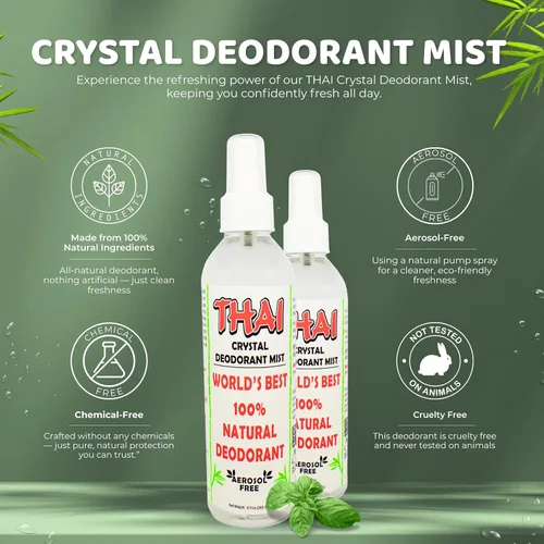 Vista 2 de Thai Deodorant Stone Crystal Mist - Desodorante natural en aerosol, paquete de 8 onzas (paquete de 3)