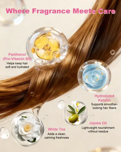 Vista 6 de Spray de perfume para peluca de cabello humano – Fragancia de té blanco y madera de cedro de larga duración, refrescante y desodorante instantáneo
