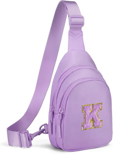 Vista 47 de Viverte Pequeña bolsa con inicial para niñas y mujeres, bonita cangurera cruzada de regalo