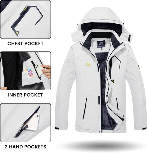 Vista 5 de TACVASEN - Chaquetas de esquí de invierno para hombre, abrigos de vellón impermeables con aislamiento térmico para snowboard, parka con capucha