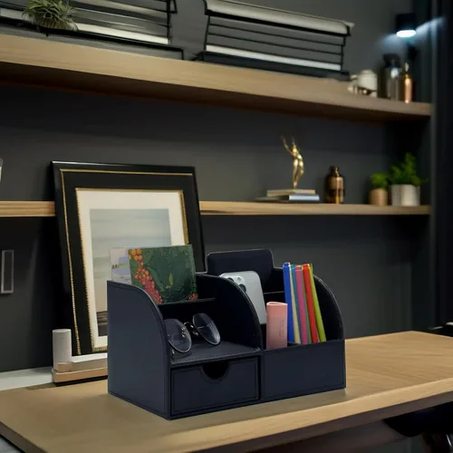 Vista 65 de UnionBasic Organizador de escritorio - Caja de almacenamiento multifuncional de cuero para escritorio con soporte para bolígrafos - Para tarjetas