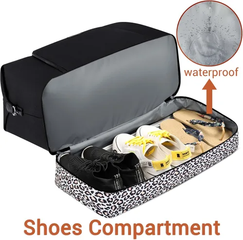 Vista 2 de Bolsa de viaje de fin de semana para mujer, bolsa de noche con compartimento para zapatos, bolsa de viaje de gran tamaño, bolsa de mano de 21