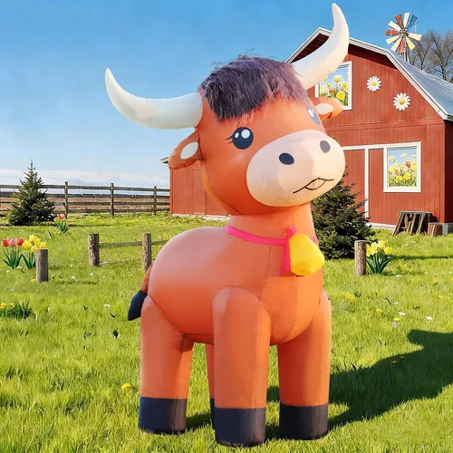 Vista 17 de DomKom Inflables de vaca de 6 pies para Navidad, primavera, rancho de granja, animales inflables, ganado lechero tierno, decoraciones al aire libre