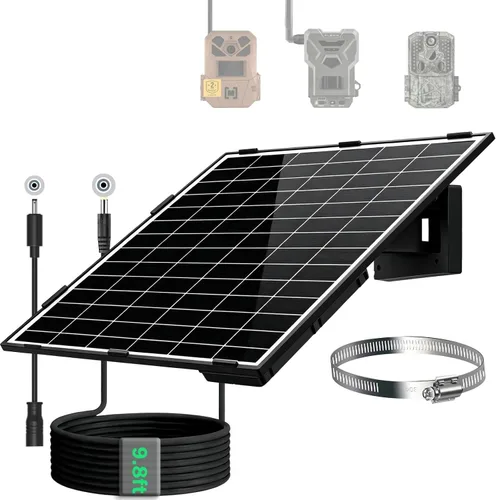 Vista 12 de Trail Camera Solar Panel, Mini Solar Battery Charger DC 12V/1A 6V/1.5A & USB-C Build-in 5000mAh Rechargeable Lithium Battery, IP66 Waterproof