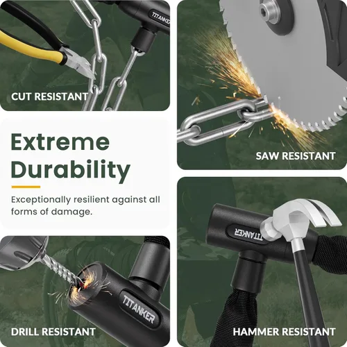 Vista 5 de Titanker Cadena de bloqueo de bicicleta resistente con llaves, cerradura antirrobo de 3 pies para bicicletas, motocicletas, puertas, puertas