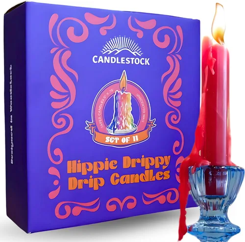 Vista 11 de Candlestock Hippie Drippy - Velas de goteo – Paquete de 11 velas cónicas de goteo – Velas de fusión de botella de vino (1 de cada color)