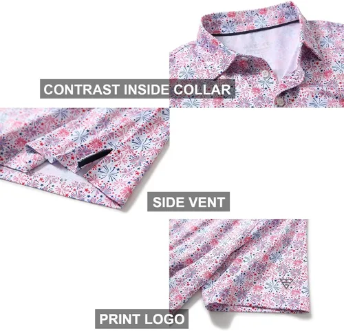 Vista 4 de Camisas de golf para hombre, Dry Fit, manga corta, estampado, de rendimiento, absorbe la humedad