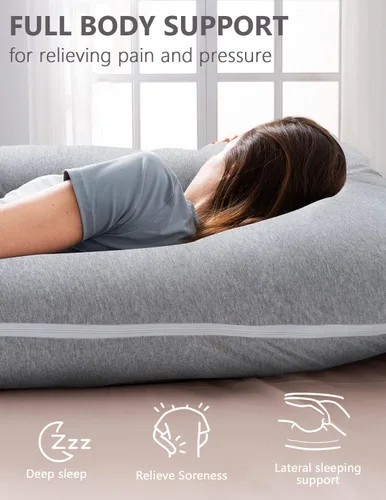 Vista 3 de AngQi - Almohada de embarazo con funda de jersey, almohada de cuerpo completo en forma de U para mujeres embarazadas, color gris