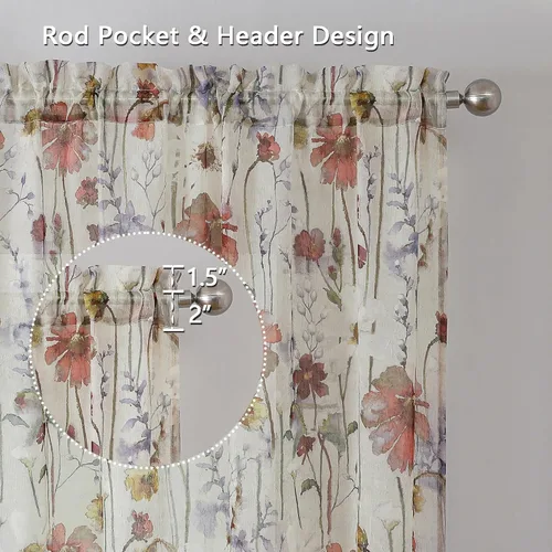 Vista 2 de OWENIE - Cortinas de cenefa arrugada transparentes de 14 pulgadas de longitud 2 piezas, cenefa moderna pequeña impresa para cocina, sala de estar