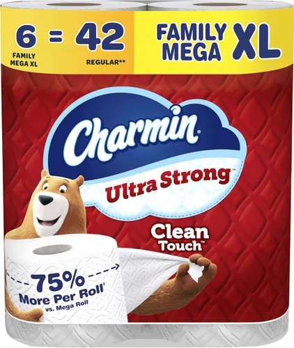 Charmin Papel higiénico ultra fuerte y limpio, 6 rollos Mega XL familiares = 42 rollos regulares