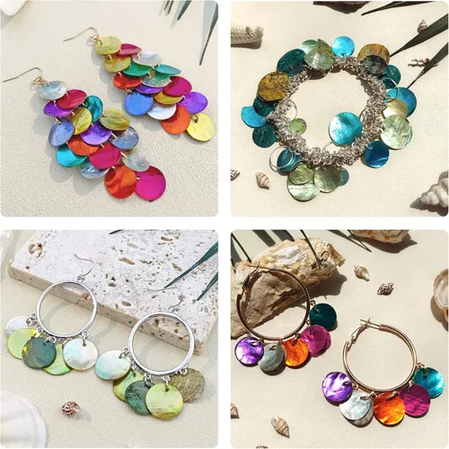 Vista 3 de Firstmeet - Cuentas de concha de mejillón, 240 piezas, naturales, 12 mm, planas y redondas, con reverso iridescente, para hacer joyas artesanales