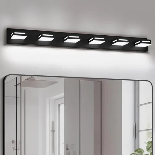 Vista 18 de Lámpara de Tocador LED Moderna Dorada de 30 Pulgadas con 4 Luces para Baño sobre Espejo, Accesorios de Iluminación de Baño con Blanco Frío 6000K