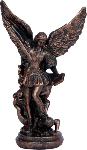 Estatua de Arcángel de San Miguel – Escultura de ángel de arcángel de bronce de San Miguel, 5.2 pulgadas, figura católica cristiana
