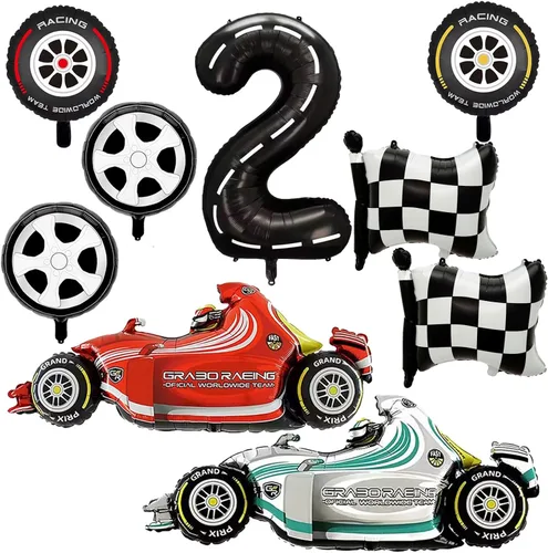 Vista 12 de Globos de Auto de Carreras, Decoraciones de Fiesta de Cumpleaños de Auto de Carreras de 43 Pulgadas, Globos de Papel de Aluminio