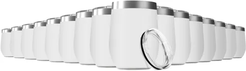 Vista 11 de Vaso de vino de 12 onzas con tapa, acero inoxidable, doble pared aislada al vacío, tazas de viaje sin tallo (juego de 6, negro)