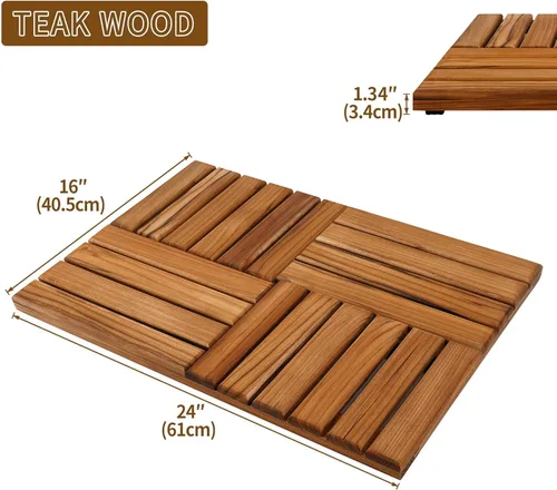 Vista 4 de Utoplike Alfombrilla de Baño de Madera de Teca, Alfombrilla de Ducha de Madera para Baño, 24 x 16 pulgadas Alfombrilla de Suelo de Madera