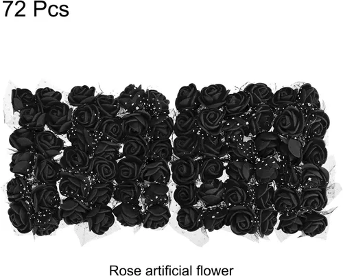 Vista 3 de MECCANIXITY Cabezas de rosas artificiales, mini flores sintéticas negras de 0.8 a 1 pulgada para manualidades, decoración de bodas y fiestas