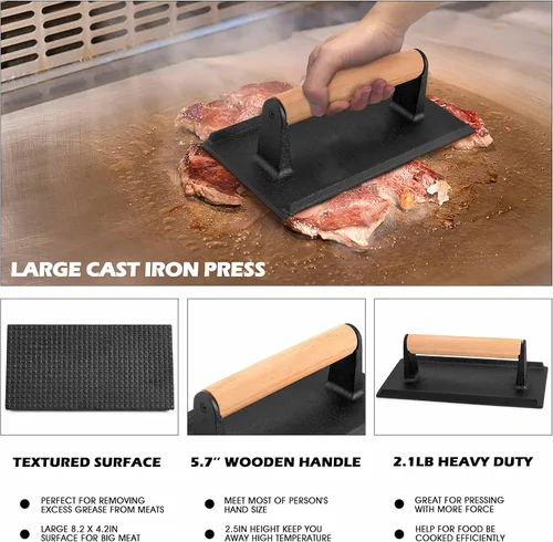 Vista 4 de HaSteeL Cúpula de fusión de 13 x 9.75 pulgadas y prensa de hamburguesas de 8 x 4 pulgadas, cubierta de vapor rectangular con prensa de tocino