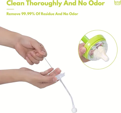 Vista 6 de 8 cepillos de esponja para biberón, cepillo para biberón con limpiador de pezones de 3 piezas, 3 cabezales de repuesto y 2 cepillos para popotes