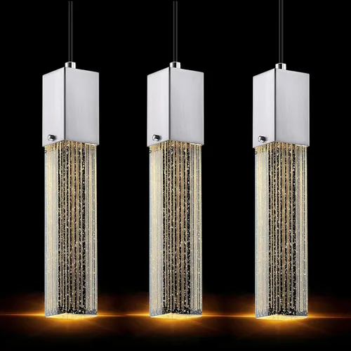 Vista 15 de 2 Pack Integrated Hanging Crystal Kitchen Island Modern Concise Pendant Ceiling Light Fixture,Black Finish for Kitchen Island Dining Room Bedroom