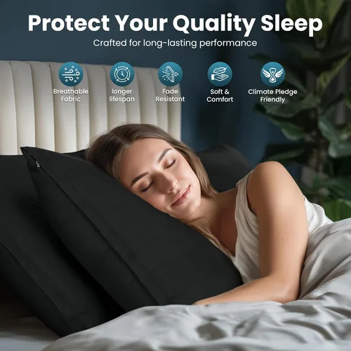 Vista 4 de Utopia Bedding - Fundas protectoras de almohada tamaño Queen, paquete de 2, cierre con cremallera, tela de microfibra cepillada suave, resistentes