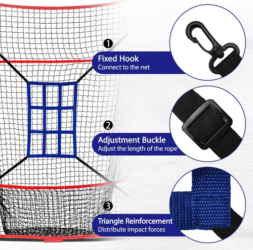 Vista 5 de Red de práctica de béisbol con objetivo de zona de strike de 9 agujeros, 7 x 7 pies, diseño de marco arqueado para entrenamiento de bateo, pitcheo