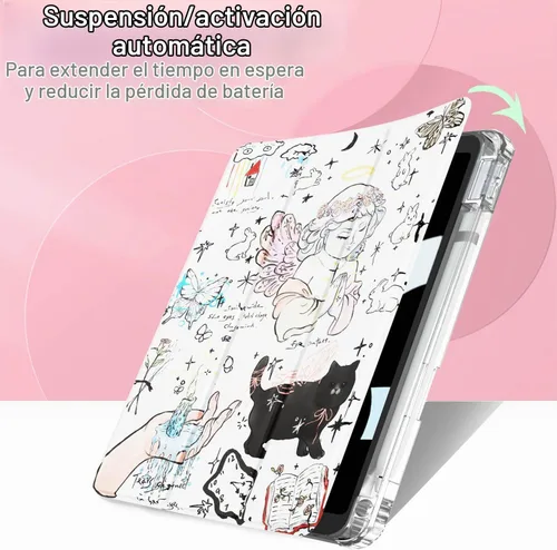 Vista 4 de Feams Funda para iPad de 9ª generación, funda triple para iPad 10.2, cubierta trasera transparente con soporte para lápiz y apagado Ángel