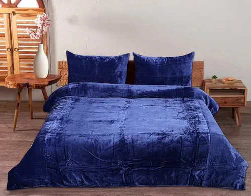 Vista 17 de The Harry Creations Juego de 3 piezas de ropa de cama de terciopelo con patrón liso, funda de edredón bohemia de lujo aplastada Ultra Donna