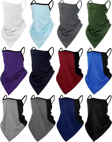 Vista 8 de JaGely Paquete de 12 polainas para el cuello, bufanda, máscara elástica con cinta elástica para las orejas, diadema absorbente para mujeres y Negro