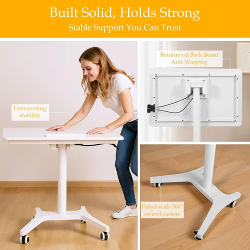Vista 7 de Pneumatic Laptop Standing Desk Pneumatic Adjustable Height Desk with Wheels 90 Degree Tiltable for Home Office Classroom