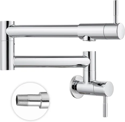 Heyalan Llenador de Ollas de 19 Pulgadas para Montaje en Pared, Plegable, Extensible, Grifo de Cocina para Restaurante, Acero Inoxidable, Doble