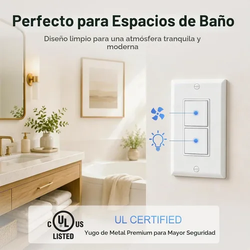 Vista 6 de Baomain Interruptor basculante dúplex de 15 Amp, 120 voltios, Interruptor combinado de CA monofólico
