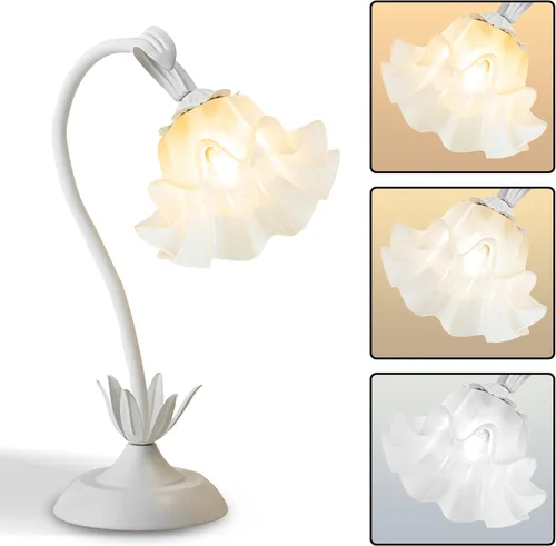 Flower Table Lamp,Bedside Table Lamp for Bedroom LED Reading Light 3 Color Modes,Vintage Flower Lamp Kawaii Table Lamps Desk Living Room Home Decor