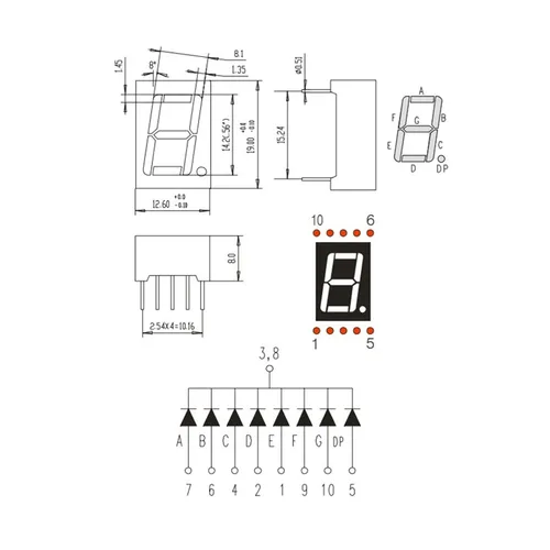 Vista 6 de PATIKIL Tubo digital con pantalla LED, paquete de 20 unidades de cátodo común 7 segmentos 10 pines, 1 broca, 3.3 V, 0.56 pulgadas, módulo
